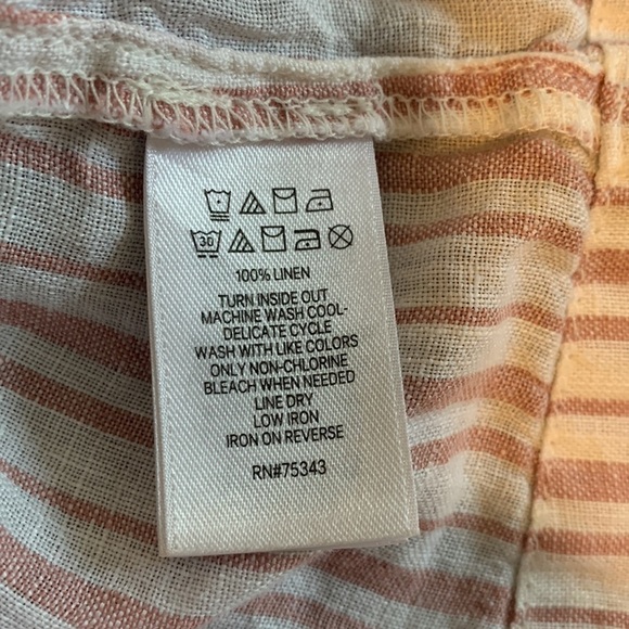 100% Linen Rachel Zoe Rose and Cream Striped Blouse, sz Large. - Picture 9 of 11